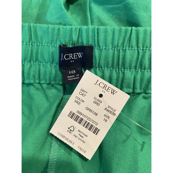 NWT J.Crew Linen Blend Pants Tie Waist Straight Leg Ankle Green Size 18 New - Picture 4 of 6